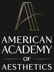The american academy of aesthetics logo is on a black background.