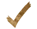 A gold check mark with a brush stroke on a white background.