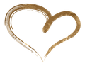 A gold heart is drawn with a brush on a white background.